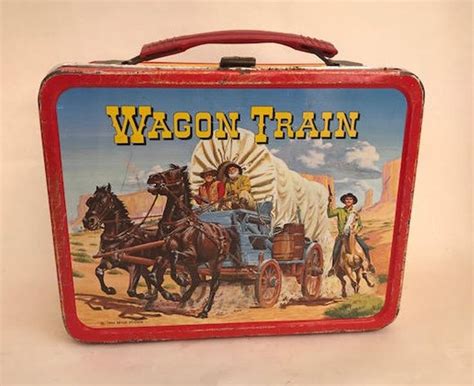 wagon train metal lunch box|Vintage 1964 Wagon Train Metal Lunch Box W/Thermos (1961).